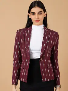 INDOPHILIA Geometric Printed Single-Breasted Ikat Satin Cotton Casual Blazer