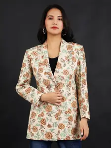 INDOPHILIA Floral Printed Single-Breasted Jaipur Cotton Satin Casual Blazer