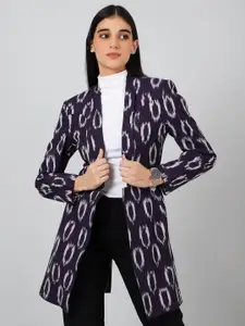 INDOPHILIA Ikat Woven-Design Single-Breasted Open-Front Longline Blazer
