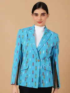 INDOPHILIA Ikat Printed Cotton Single Breasted Blazer