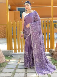 LeeliPeeri Designer Lavender Floral Silk Blend Designer Saree