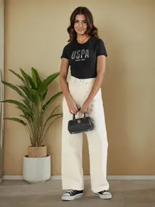 U.S. Polo Assn. Women Typography Printed Pure Cotton T-Shirt