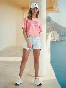 U.S. Polo Assn. Women Typography Printed Pure Cotton T-Shirt