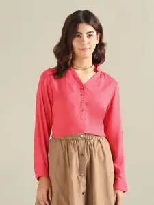 U.S. Polo Assn. Women Mandarin Collar Roll-Up Sleeves Top
