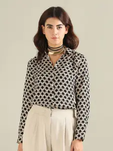 U.S. Polo Assn. Women Geometric Printed Shirt Collar Cuffed Sleeves Shirt Style Top