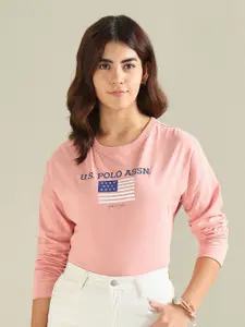 U.S. Polo Assn. Women Typography Printed Casual T-shirt