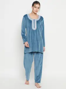 Camey Velvet Kurti & Pyjama Night suit