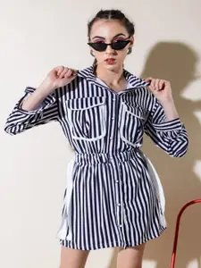 Stylecast X Hersheinbox White Striped Mini Shirt Style Dress