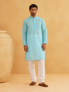 SOJANYA Geometric Embroidered Mandarin Collar Pure Cotton Kurta with Churidar