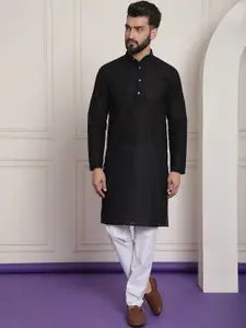 SOJANYA Geometric Embroidered Mandarin Collar Pure Cotton Kurta with Churidar