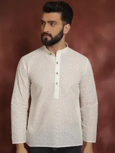 SOJANYA Ethnic Motifs Embroidered Pure Cotton Chikankari Mandarin Collar Straight Kurta
