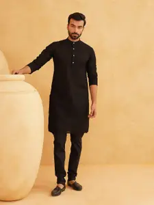 SOJANYA Geometric Embroidered Mandarin Collar Pure Cotton Kurta with Churidar