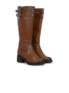 Delize Women Buckle Detailed Block-Heeled High-top Vegan Leather Regular Boots