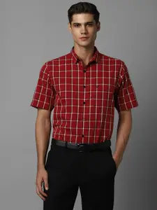 Allen Solly Checked Cotton Spread Collar Short Sleeves Slim Fit Opaque Formal Shirt