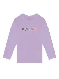 BAESD  Girls Typography Round Neck Full Sleeves Regular Fit Cotton Casual T-shirt