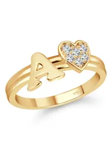 Vighnaharta Gold-Plated A Letter With Heart Shaped Adjustable Finger Ring