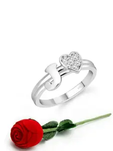 Vighnaharta Rhodium-Plated Cubic Zirconia Studded Finger Ring With Rose Box