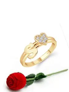Vighnaharta Gold-Plated Cubic Zirconia-Studded Adjustable Finger Ring