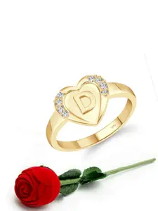 Vighnaharta Gold-Plated Cubic Zirconia Studded Adjustable Finger Ring With Rose Box