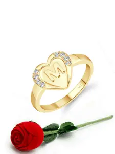 Vighnaharta Gold-Plated CZ Studded Adjustable Finger Ring With Rose Box