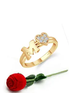 Vighnaharta Gold-Plated CZ-Studded Adjustable Finger Ring