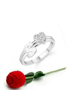 Vighnaharta Rhodium-Plated Cubic Zirconia Studded Adjustable Finger Ring