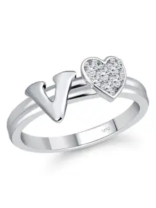 Vighnaharta Rhodium-Plated Cubic Zirconia-Studded Adjustable Finger Ring