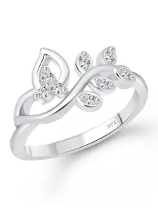 Vighnaharta Rhodium-Plated CZ-Studded Adjustable Finger Ring