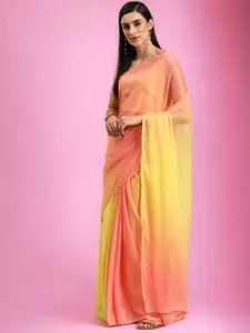 Ahalyaa Yellow & Orange Coloured Ombre Printed Saree