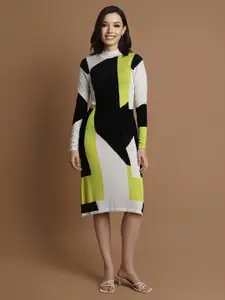Allen Solly Woman Abstract Printed Round Neck Knee Length Sheath Dress