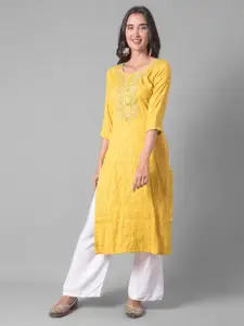 Dollar Missy Ethnic Motifs Embroidered Beads & Stones Pure Cotton Straight Kurta