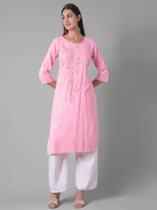 Dollar Missy Floral Embroidered Beads & Stones Pure Cotton Straight Kurta