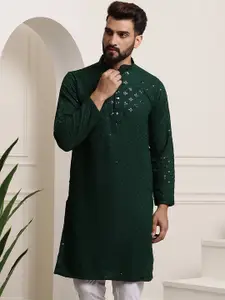 SOJANYA Embellished Pure Cotton Mandarin Collar Straight Kurta