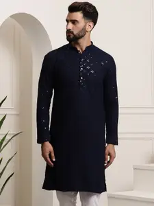 SOJANYA Ethnic Embroidered Sequined Pure Cotton Straight Kurta