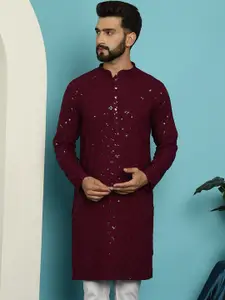 SOJANYA Ethnic Embroidered Sequined Pure Cotton Straight Kurta