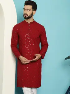SOJANYA Embellished Pure Cotton Mandarin Collar Straight Kurta