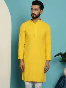 SOJANYA Geometric Embroidered Mandarin Collar Sequined Pure Cotton Straight Kurta