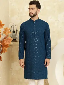 SOJANYA Ethnic Motifs Embroidered Sequinned Long Sleeves Straight Pure Cotton Kurta