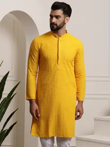 SOJANYA Ethnic Embroidered Sequined Pure Cotton Straight Kurta