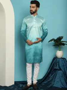 SOJANYA Geometric Woven Design Band Collar Jacquard Silk Kurta With Churidar