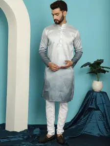 SOJANYA Striped Sequinned Jacquard Mandarin Collar Kurta With Churidar