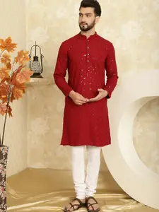 SOJANYA Embroidered Sequinned Pure Cotton Kurta With Churidar