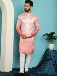 SOJANYA Geometric Woven Design Band Collar Jacquard Silk Kurta With Churidar