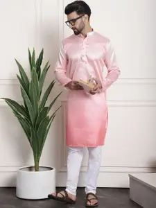 SOJANYA Striped Woven Design Sequinned Jacquard Mandarin Collar Kurta With Churidar