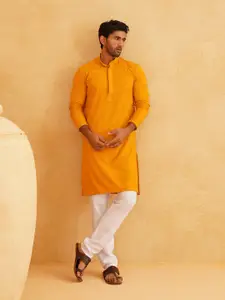 SOJANYA Geometric Embroidered Mandarin Collar Pure Cotton Kurta With Churidar