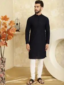 SOJANYA Geometric Embroidered Mandarin Collar Long Sleeves Pure Cotton Kurta With Churidar