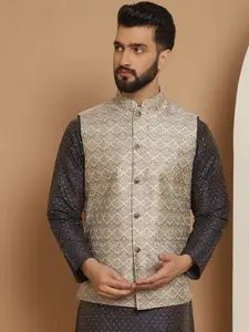 Anouk Grey Woven Design Mandarin Collar Nehru Jacket