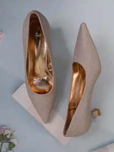 Jove Textured Pointed Toe Kitten Heeled Pumps