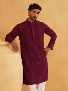 SOJANYA Ethnic Motifs Embroidered Sequinned Long Sleeves Straight Pure Cotton Kurta
