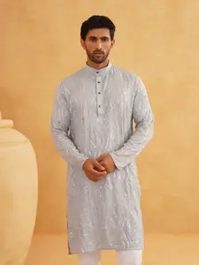 SOJANYA Abstract Embroidered Sequinned Long Sleeves Straight Pure Cotton Kurta